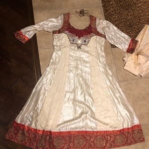 Cream red anarkali Indian dress